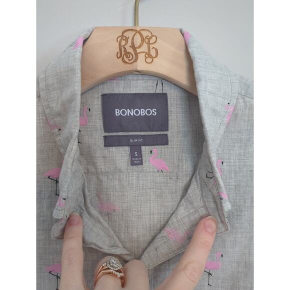 Bonobos Men's Slim Fit Pink Flamingo Button Down Shirt Size S Gray Casual Spring - Picture 3 of 8